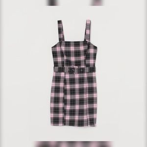 Light pink/black plaid fitted dress
